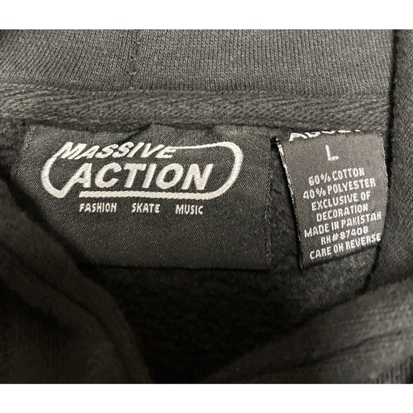 New NWT Massive Action Sweater L Black Hooded Sweatshirt Skate Logo Skateboard - Picture 7 of 8